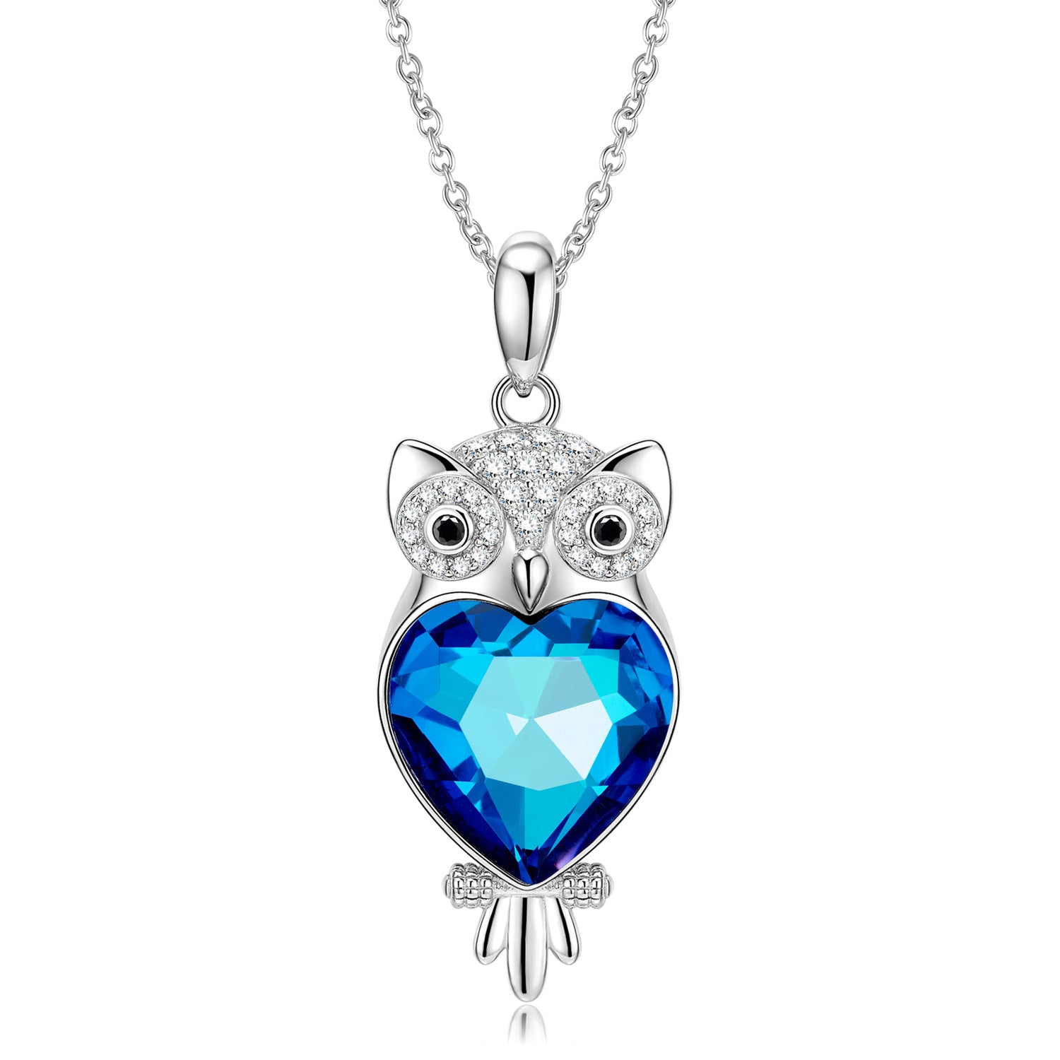 Owl S925 Silver Blue Crystal Necklace Pendant With Love