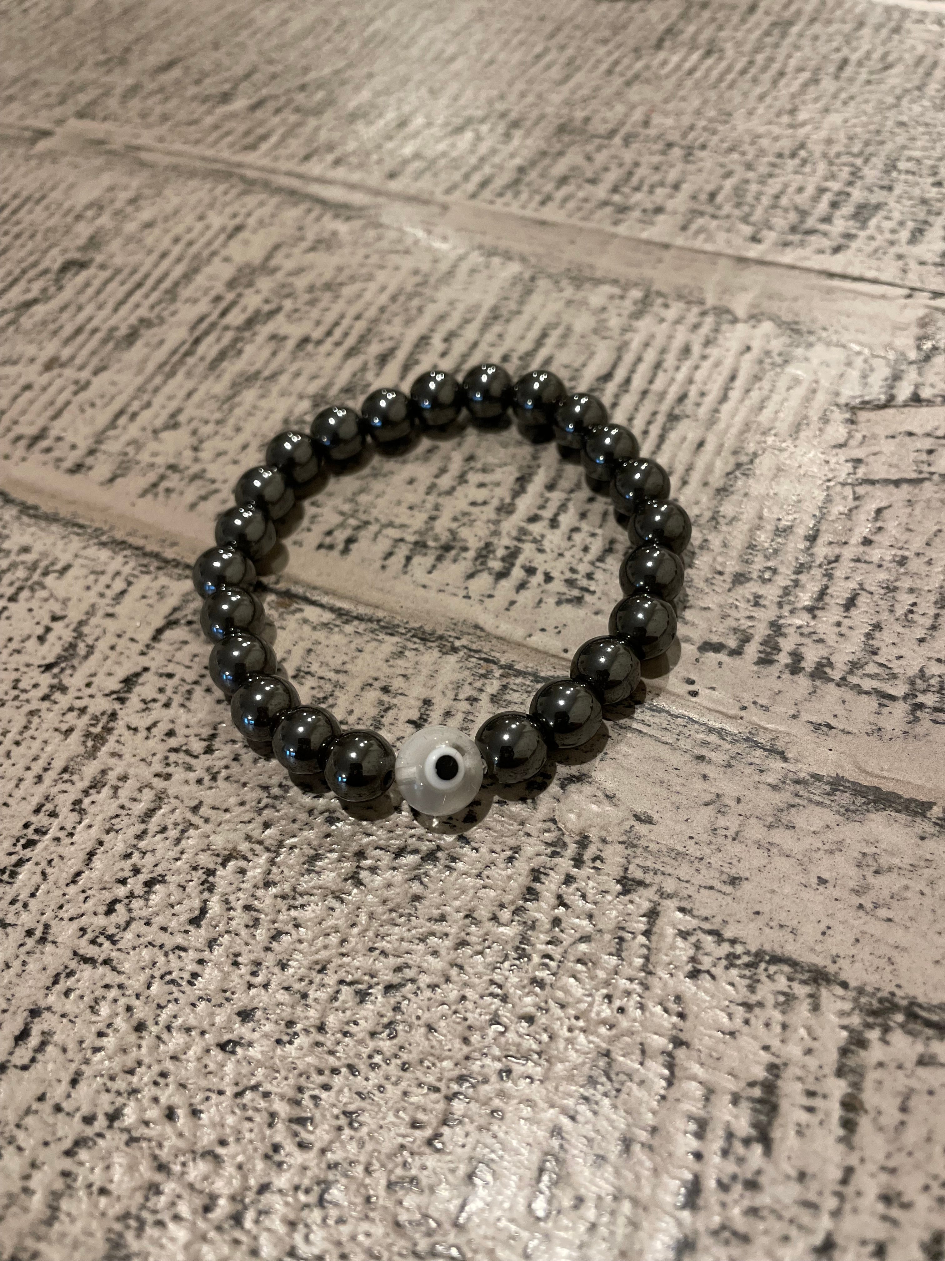 Hematite evil eye bracelet