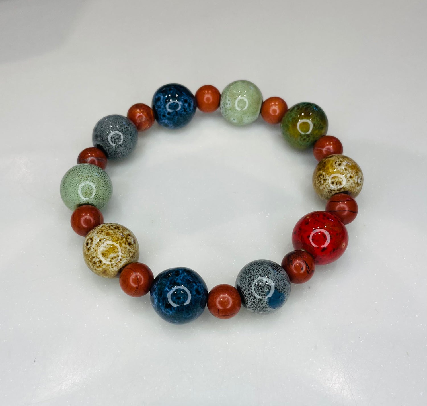 Carnelian with Big Colorful Ceramic Beads