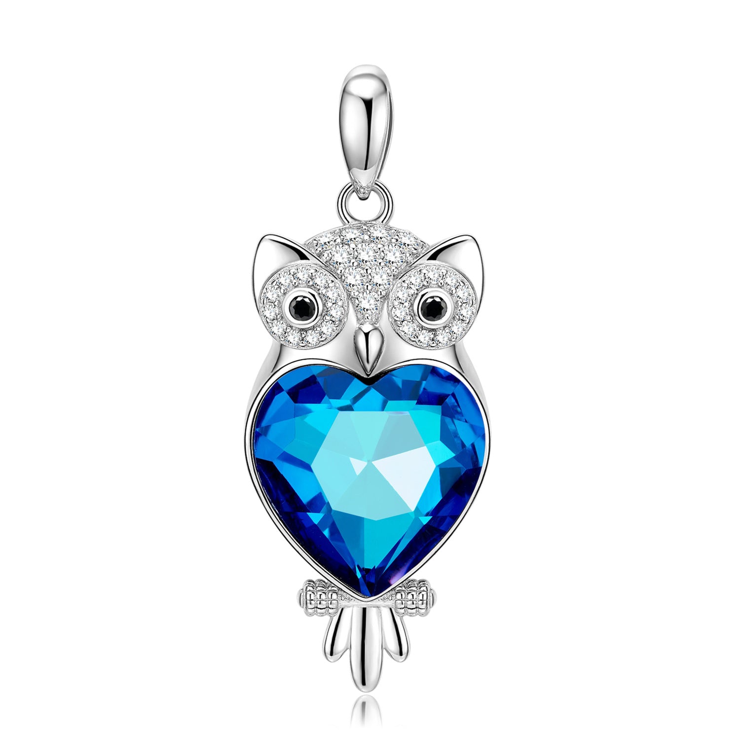 Owl S925 Silver Blue Crystal Necklace Pendant With Love